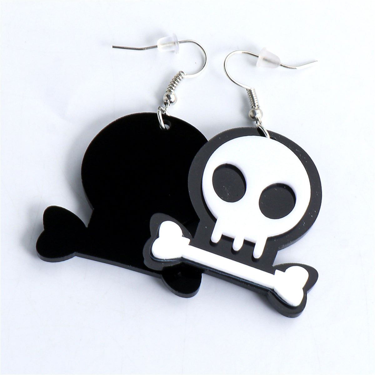 Black Acrylic & Silver-Plated Skull Drop Earrings