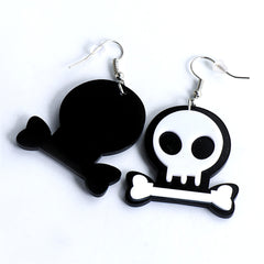 Black Acrylic & Silver-Plated Skull Drop Earrings