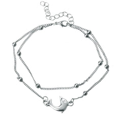 Silver-Plated Dolphin Layered Charm Anklet