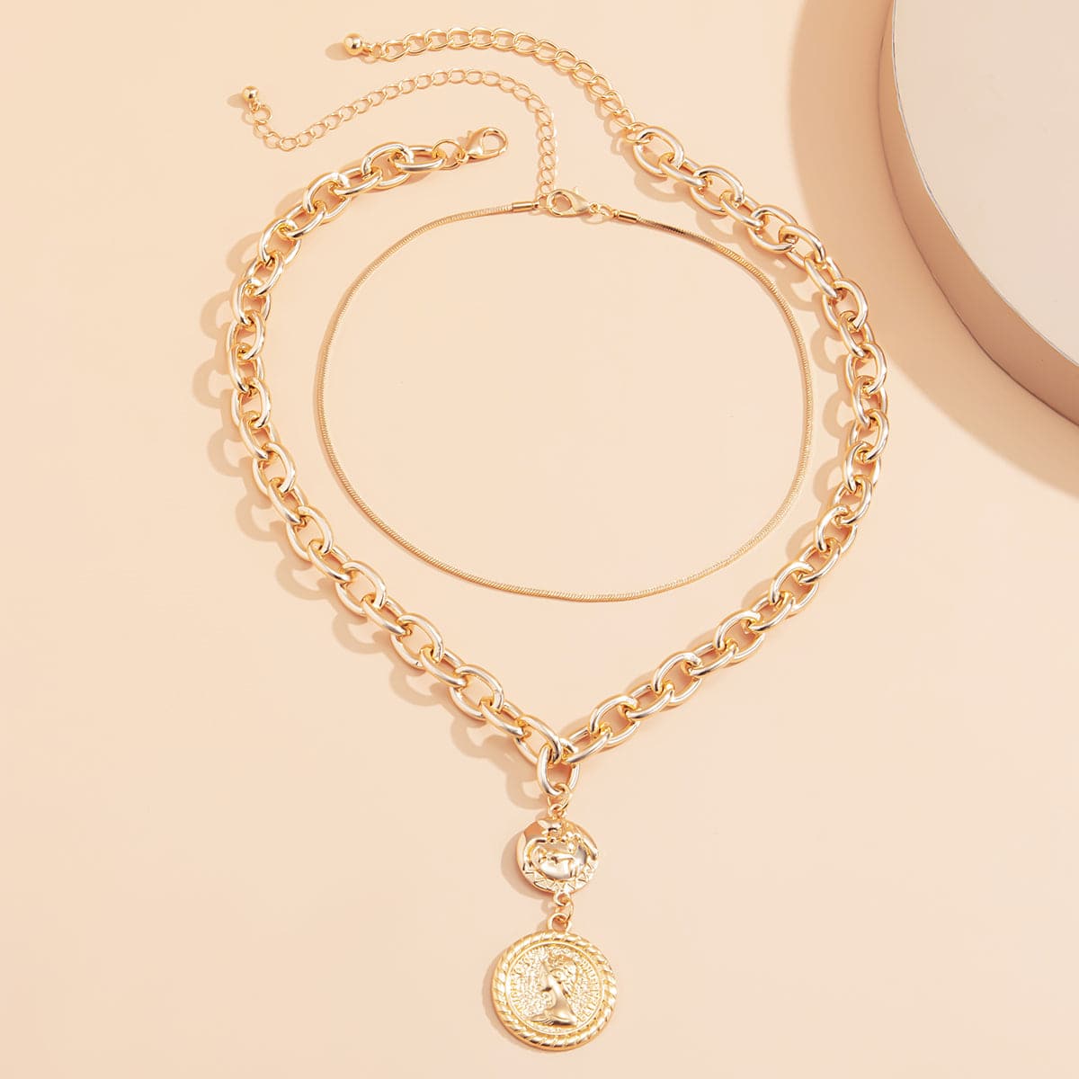 18K Gold-Plated Coin Pendant Necklace Set