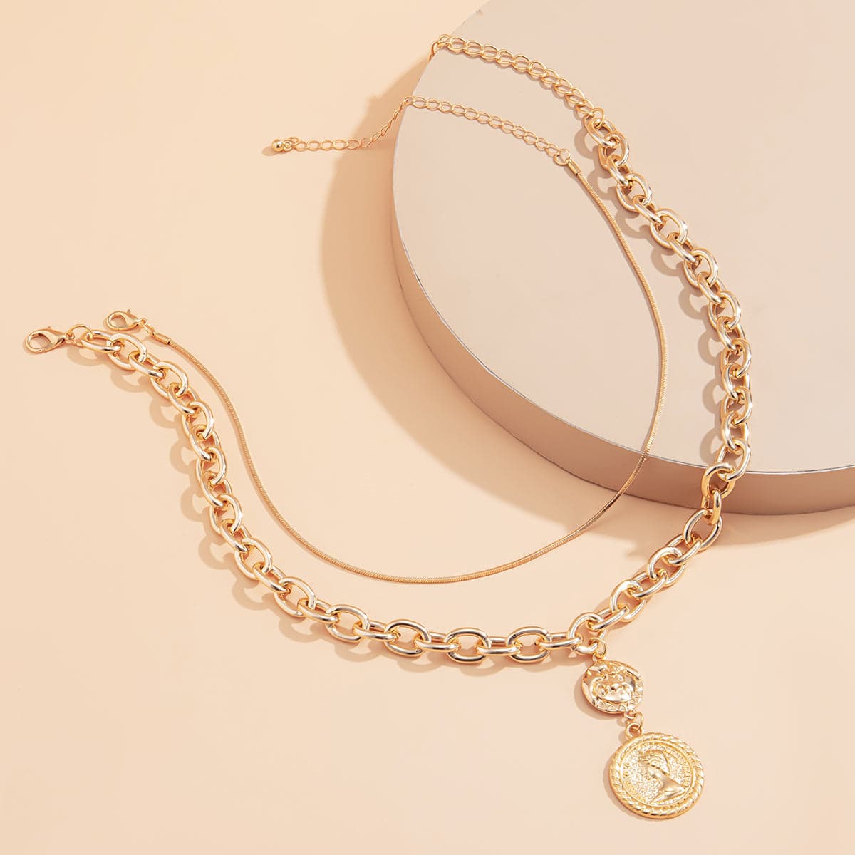 18K Gold-Plated Coin Pendant Necklace Set