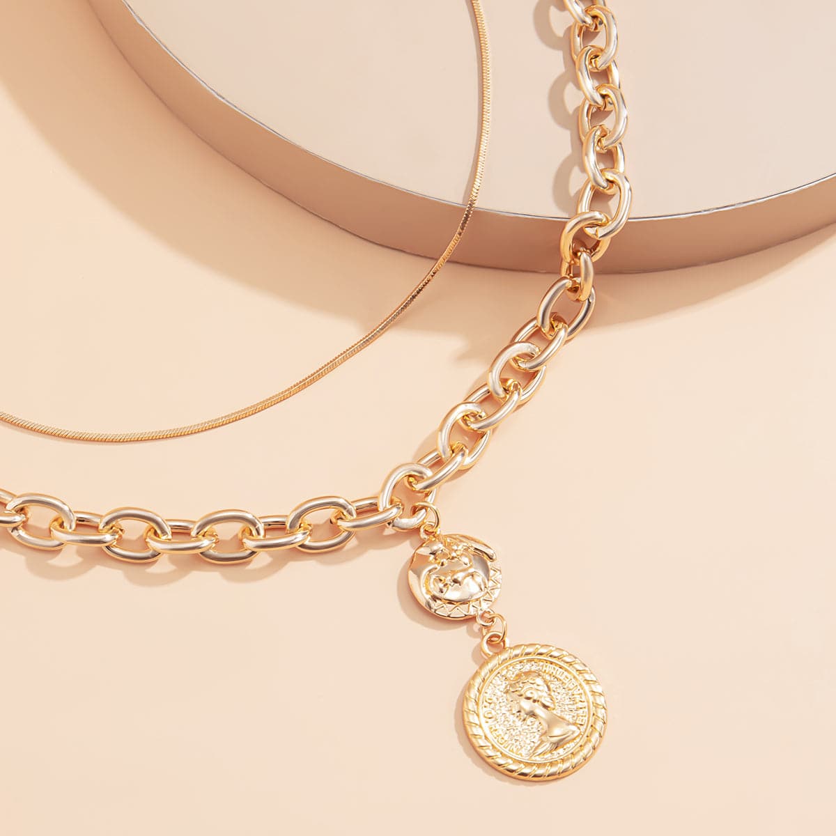 18K Gold-Plated Coin Pendant Necklace Set