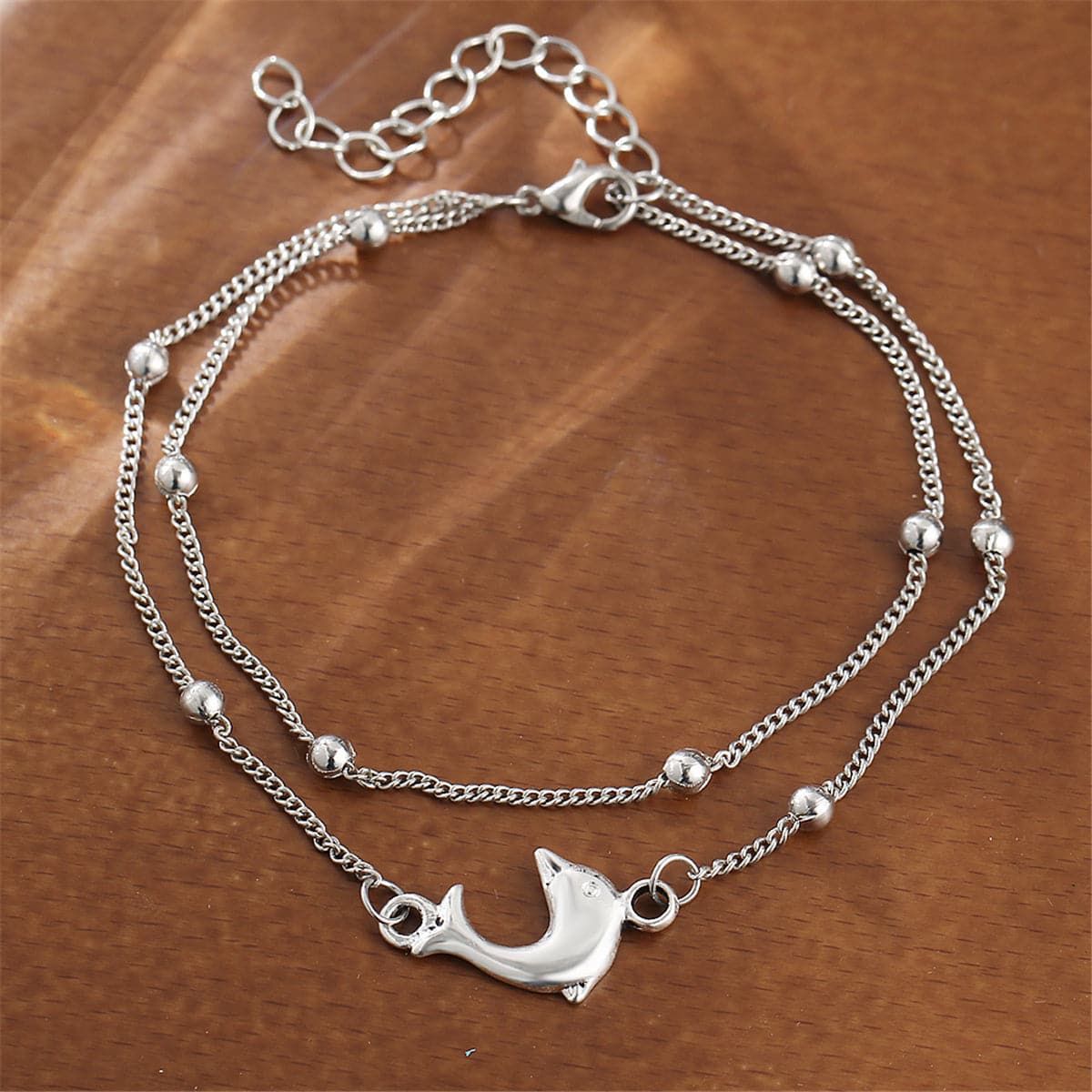 Silver-Plated Dolphin Layered Charm Anklet