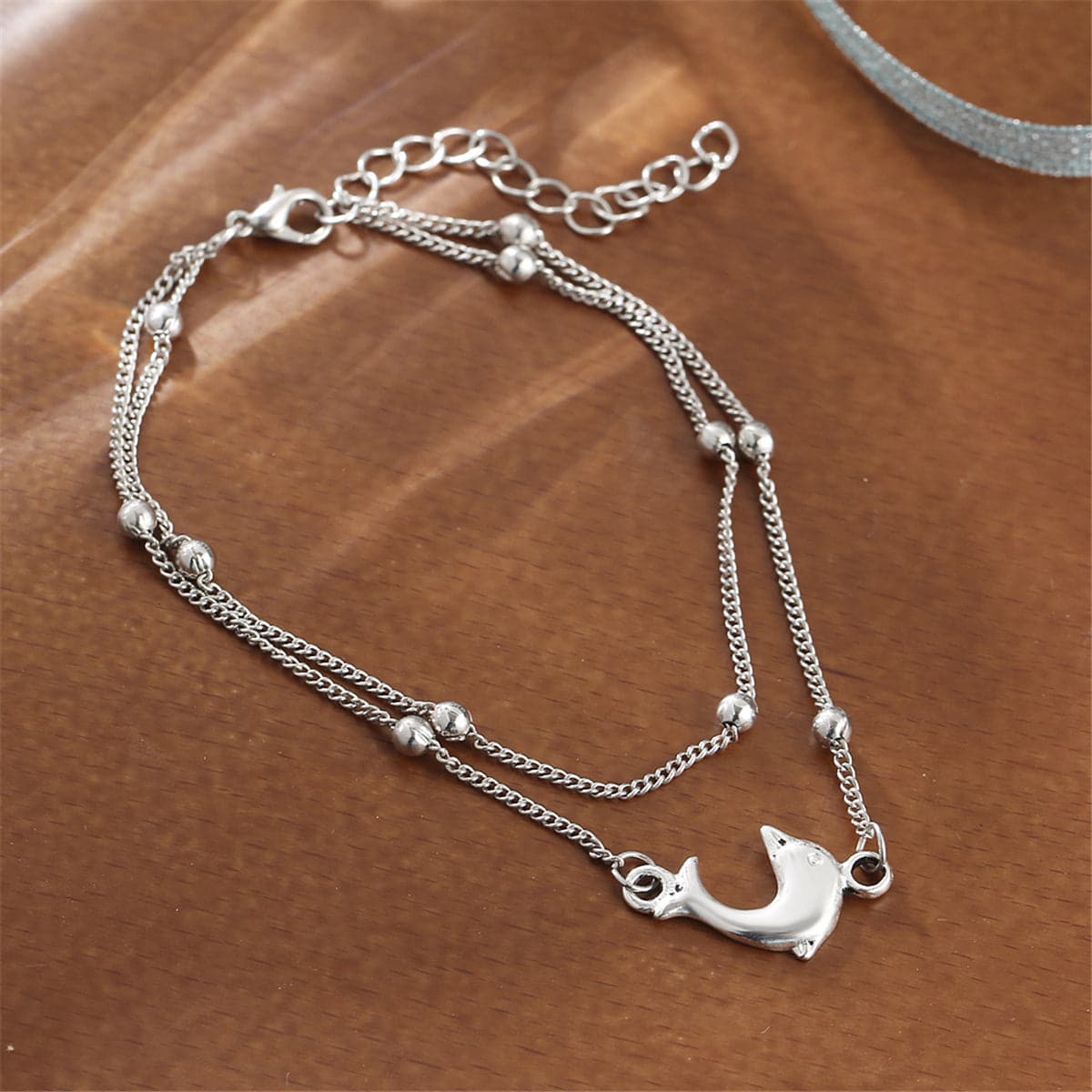 Silver-Plated Dolphin Layered Charm Anklet