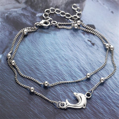 Silver-Plated Dolphin Layered Charm Anklet