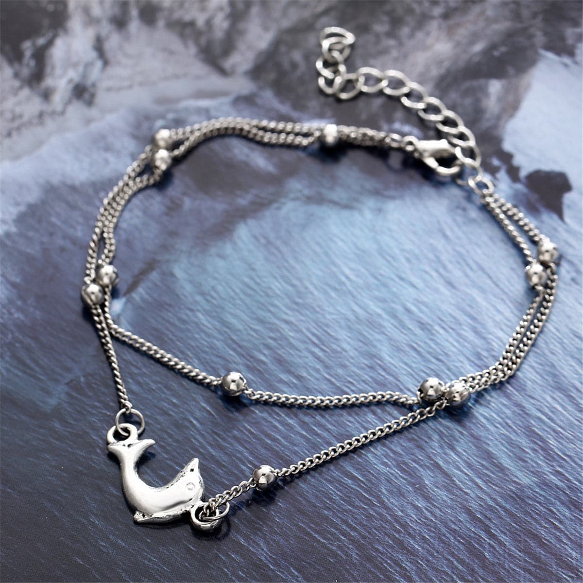 Silver-Plated Dolphin Layered Charm Anklet