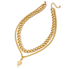 18K Gold-Plated Figaro Chain Snake Layered Pendant Necklace