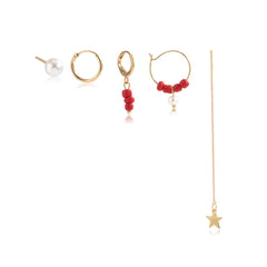 Pearl & Arylic 18K Gold-Plated Star Earrings Set