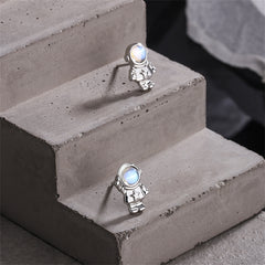 Moonstone & Silver-Plated Astronaut Stud Earrings