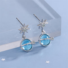 Moonstone & Cubic Zirconia Star & Planet Drop Earrings