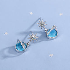 Moonstone & Cubic Zirconia Star & Planet Drop Earrings