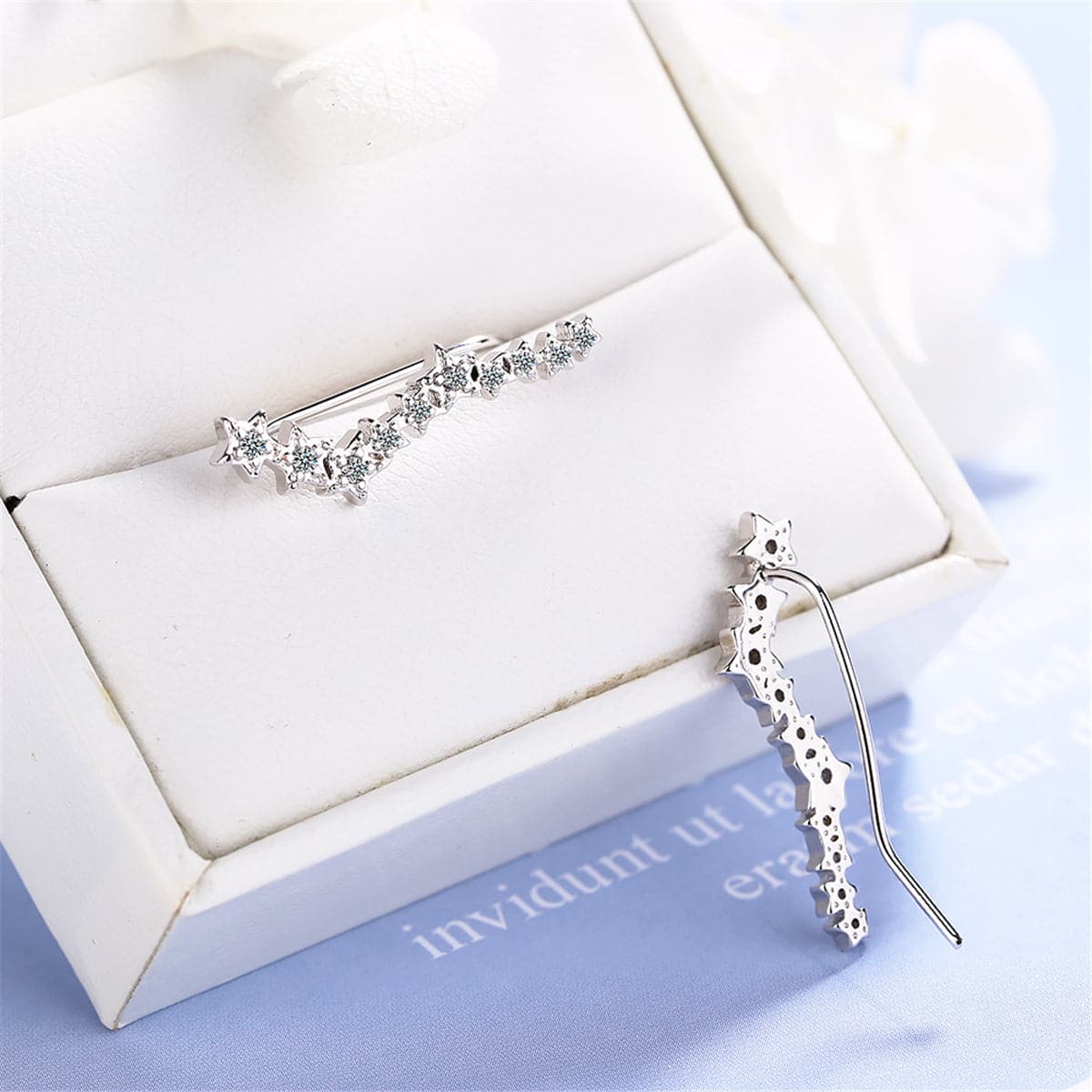 Cubic Zirconia & Silver-Plated Linking Star Ear Climbers