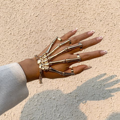 18K Gold-Plated Skeleton Hand Wrist-To-Ring Bracelet