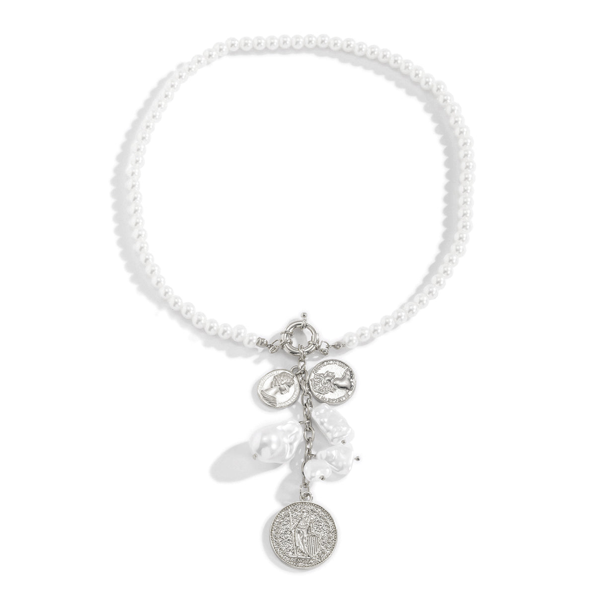 Pearl & Silver-Plated Coin Drop Necklace