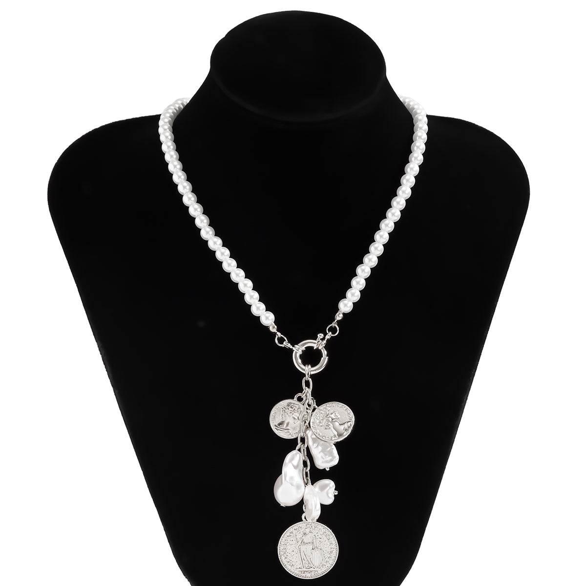 Pearl & Silver-Plated Coin Drop Necklace