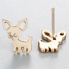 Stylish 18K gold-plated chihuahua stud earrings, a delightful accessory for dog enthusiasts and a unique fashion statement.