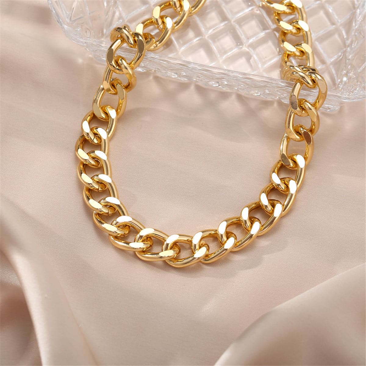 Eye-catching 18K gold-plated chunky curb chain necklace showcasing a bold large link for a stylish statement.