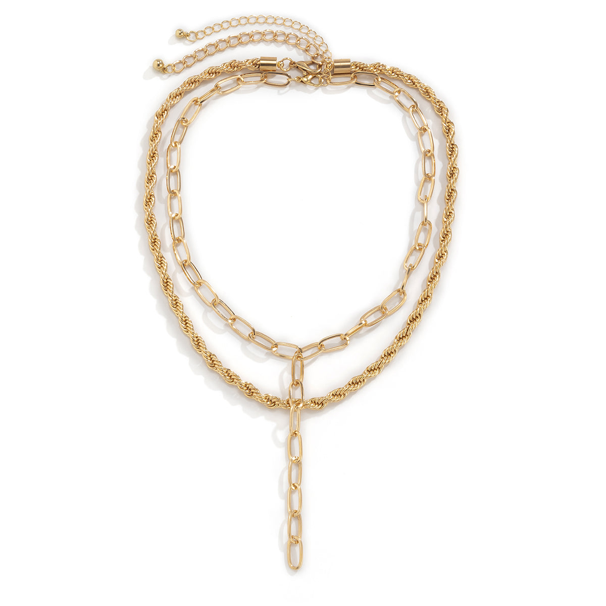 Stunning 18K gold-plated chain link drop necklace set, designed with a fashionable gold chain for a glamorous appeal.