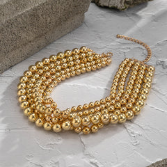 18K Gold-Plated Bead Layered Statement Necklace