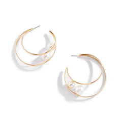 Pearl & 18K Gold-Plated Layered Hoop Earrings