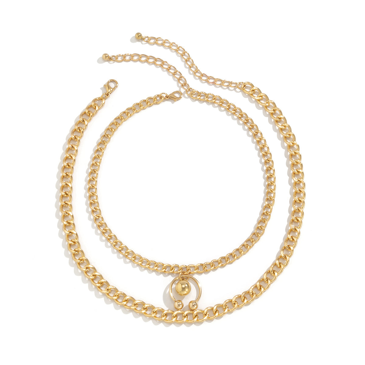 18K Gold-Plated Bead Curb Chain Necklace Set