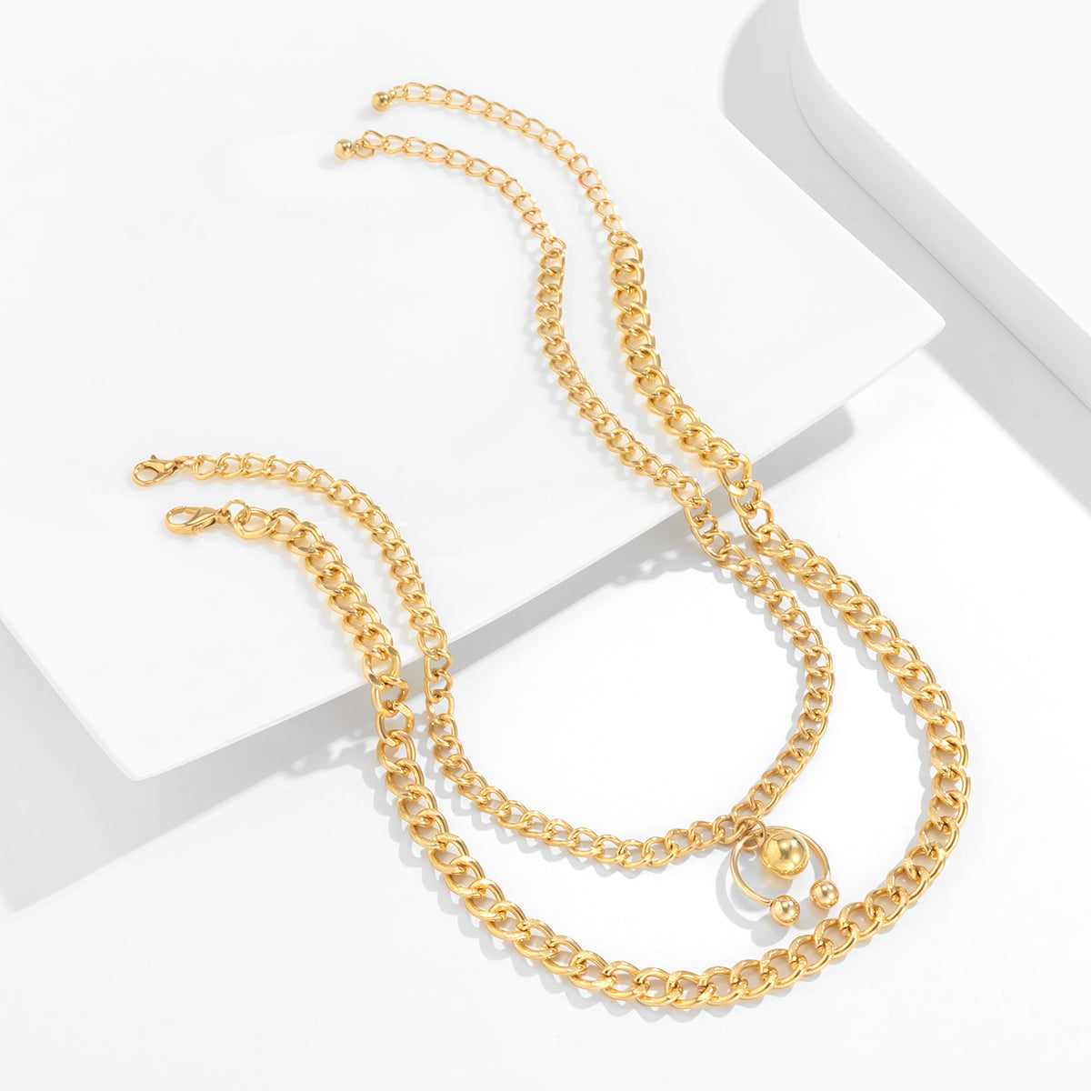 18K Gold-Plated Bead Curb Chain Necklace Set