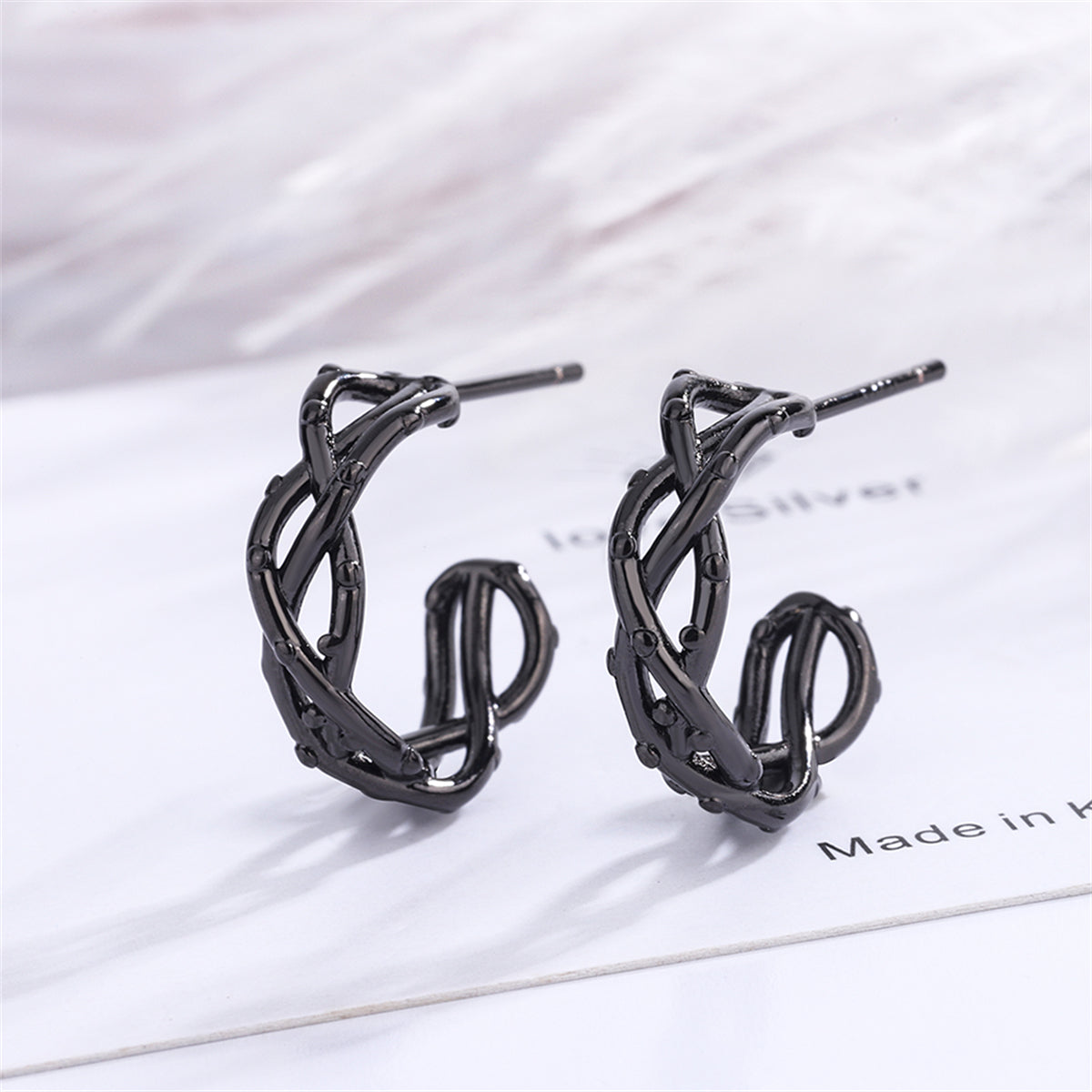 Black Twisted Huggie Earrings