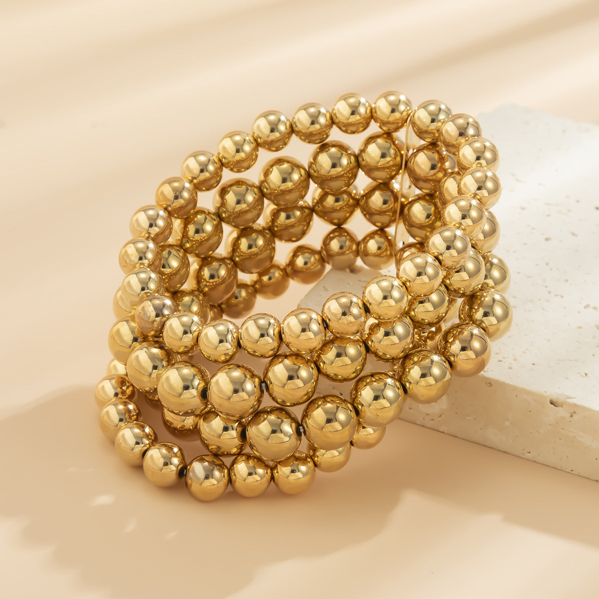 18K Gold-Plated Bead Layered Stretch Bracelet