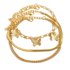 18K Gold-Plated Butterfly Charm Bracelet Set