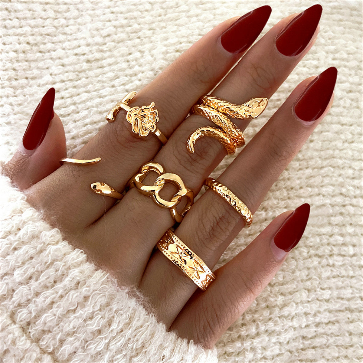 18K Gold-Plated Rose Snake Ring Set