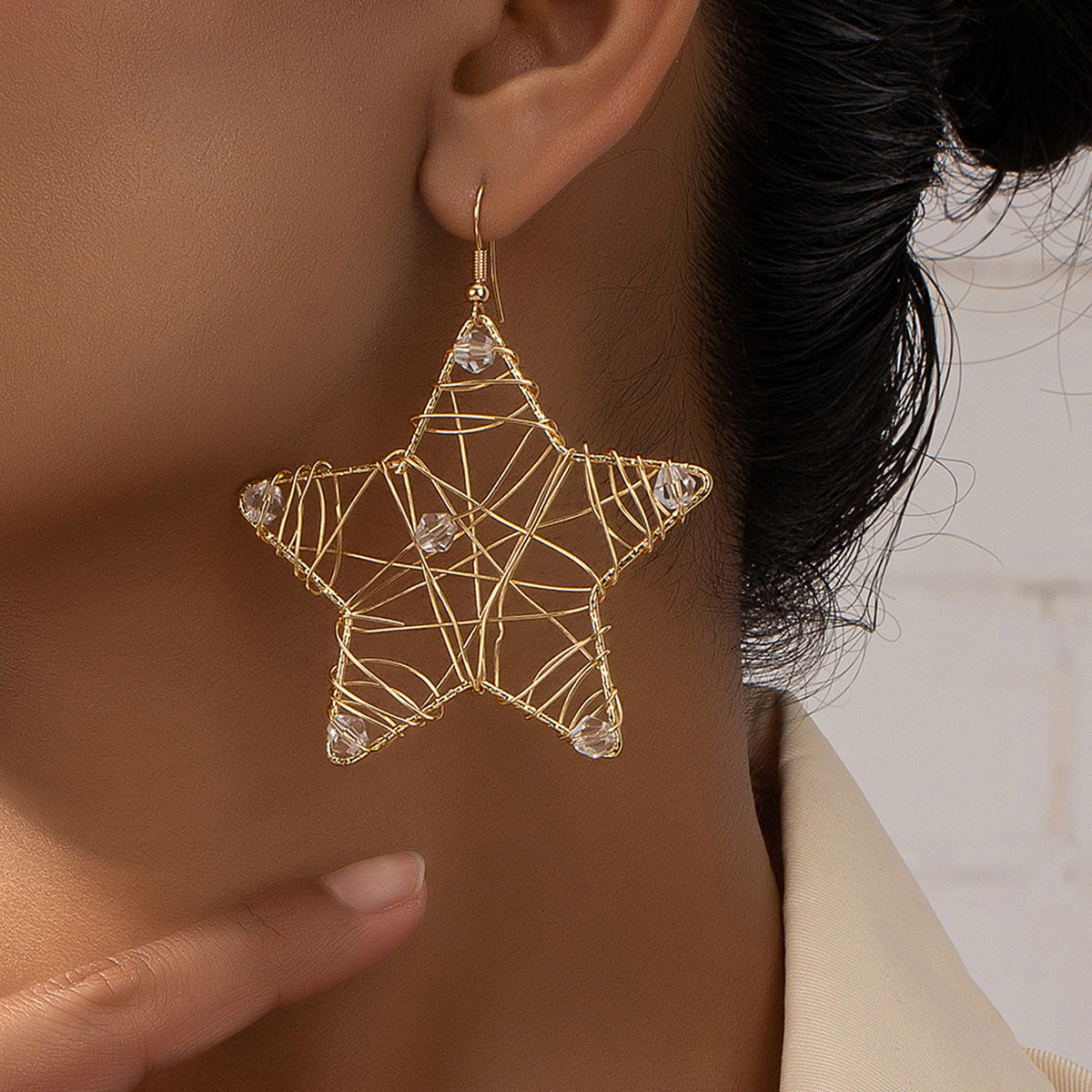 Cubic Zirconia & 18K Gold-Plated Openwork Star Drop Earrings