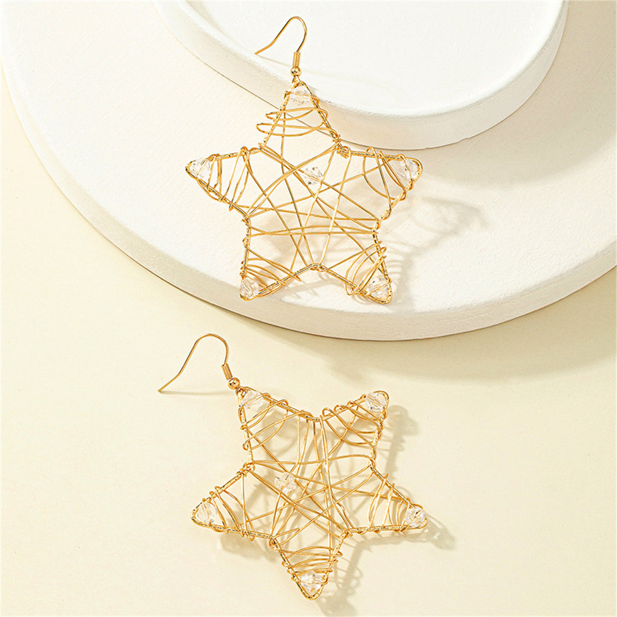 Cubic Zirconia & 18K Gold-Plated Openwork Star Drop Earrings