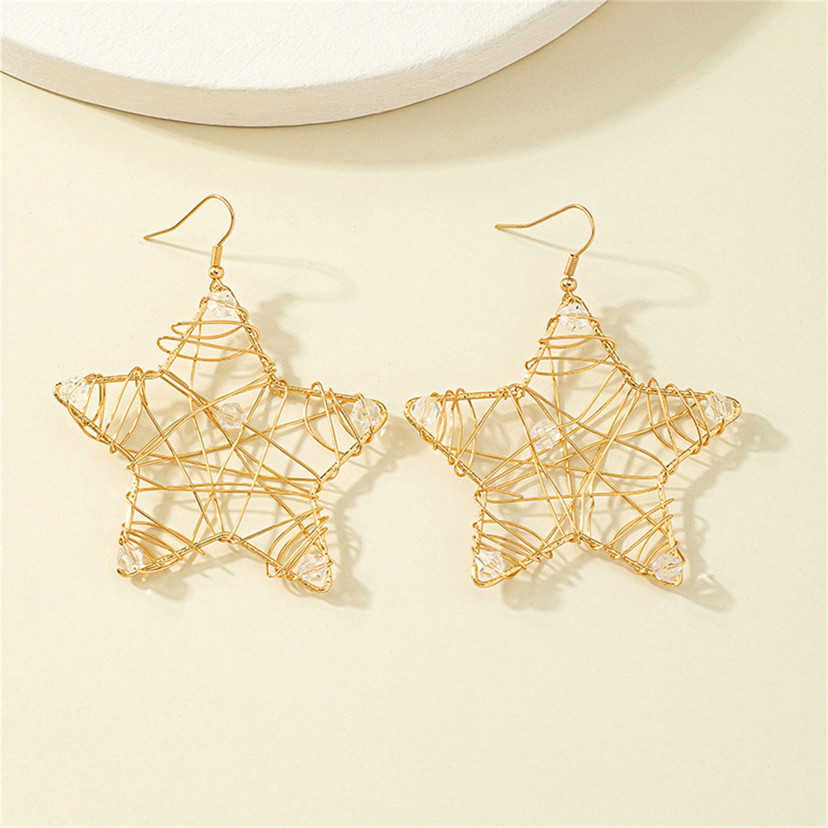 Cubic Zirconia & 18K Gold-Plated Openwork Star Drop Earrings