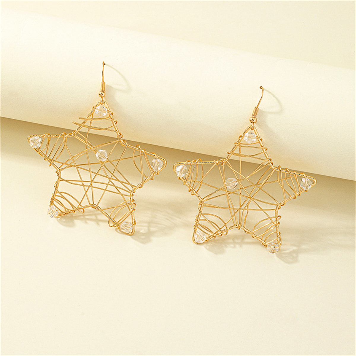 Cubic Zirconia & 18K Gold-Plated Openwork Star Drop Earrings