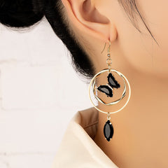 Black Crystal & Cubic Zirconia 18K Gold-Plated Butterfly Drop Earrings