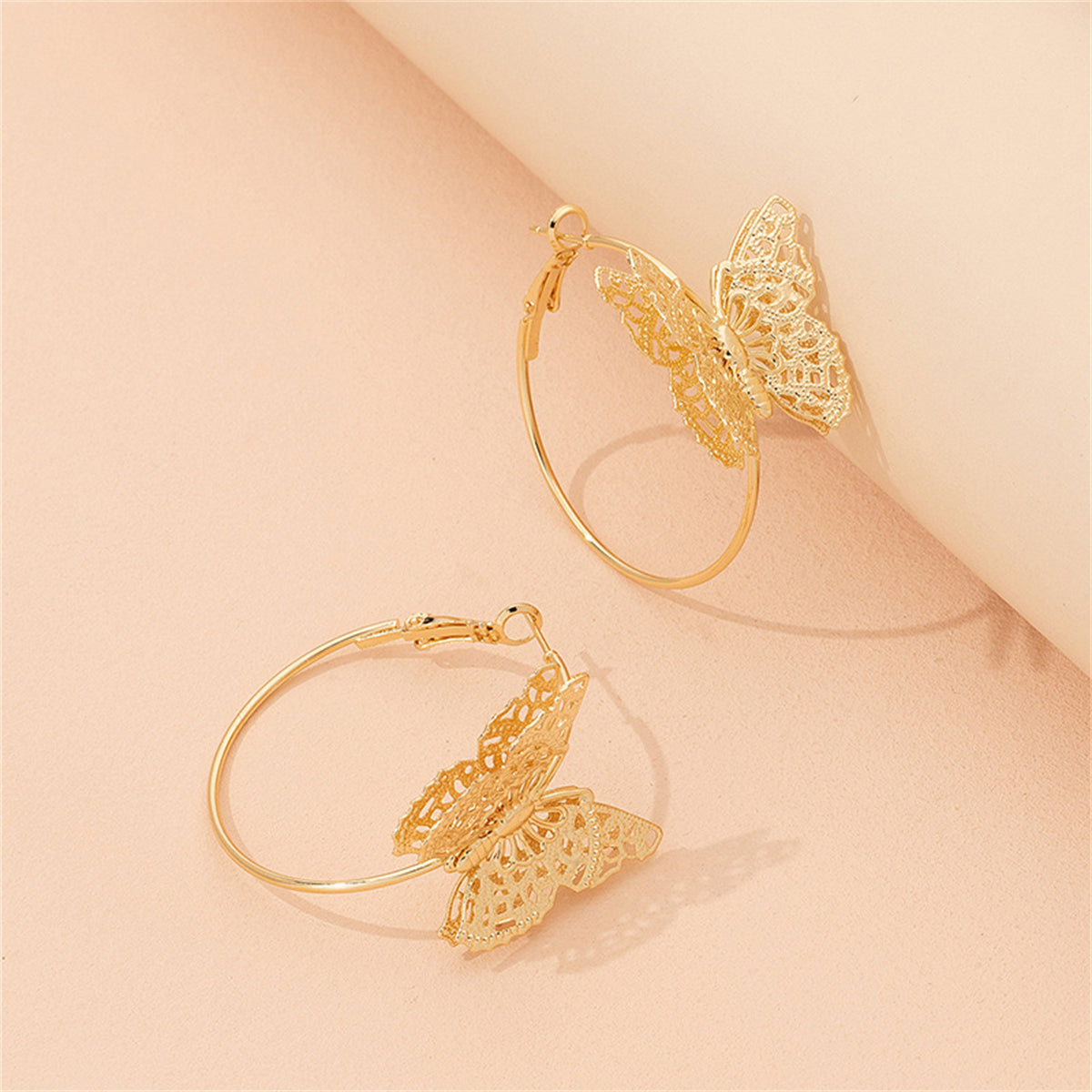 18K Gold-Plated Filigree Butterfly Hoop Earrings