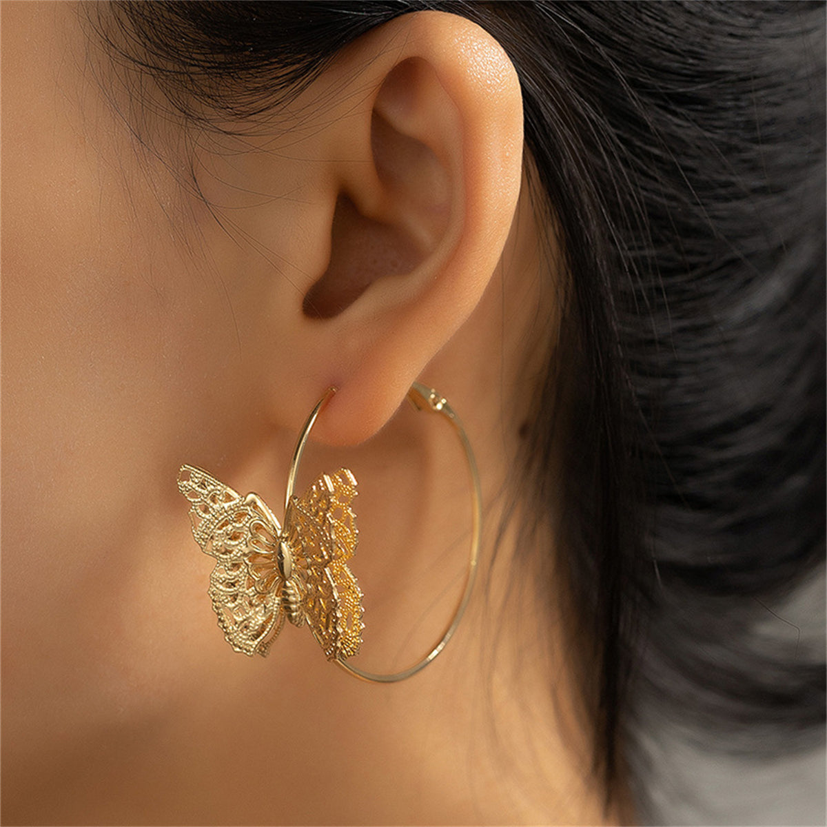 18K Gold-Plated Filigree Butterfly Hoop Earrings