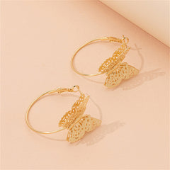 18K Gold-Plated Filigree Butterfly Hoop Earrings