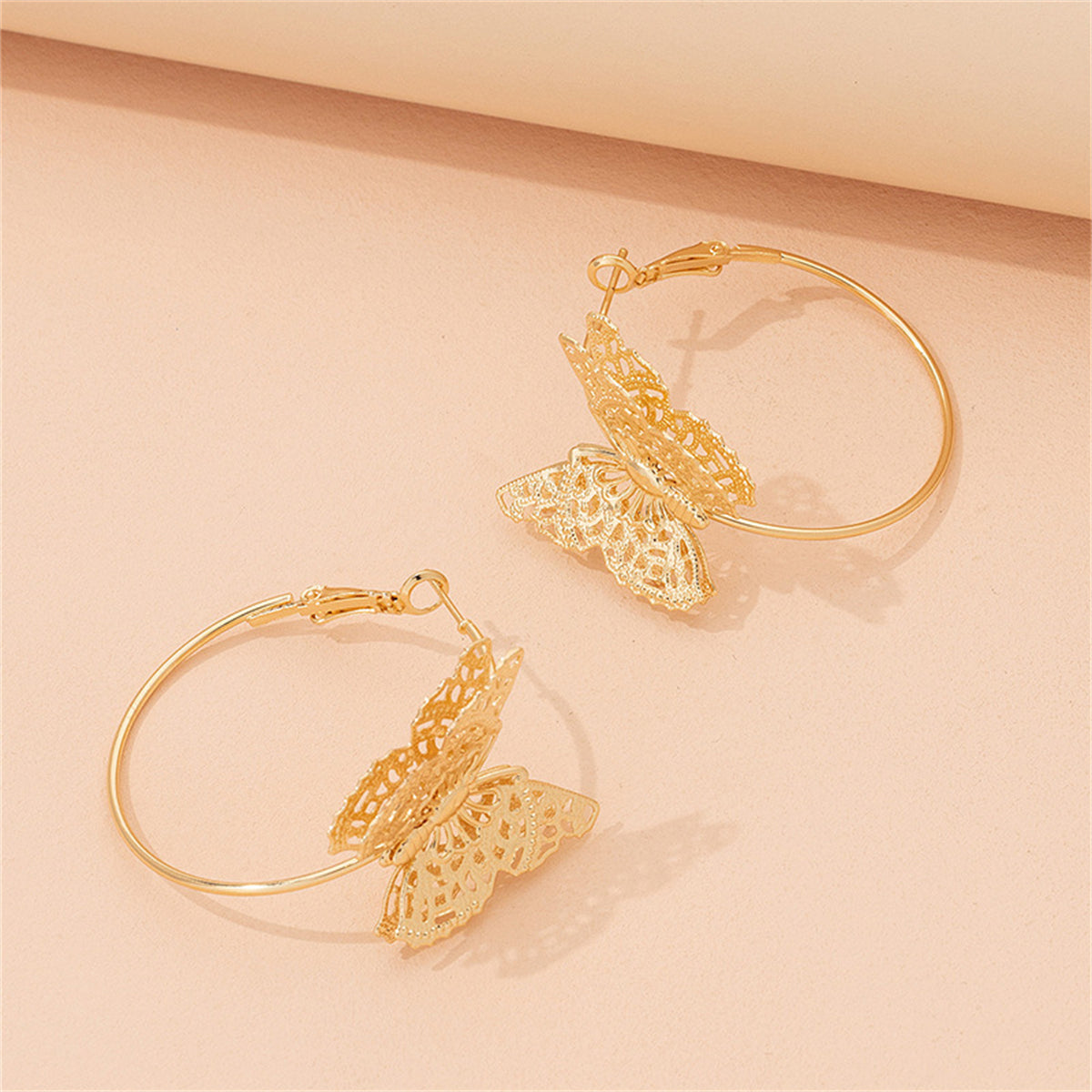 18K Gold-Plated Filigree Butterfly Hoop Earrings