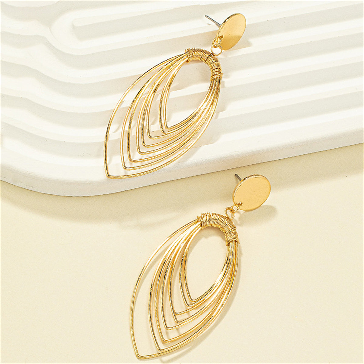 18K Gold-Plated Stacked Oval Drop Earrings