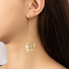 Cubic Zirconia & 18K Gold-Plated Butterfly Drop Earrings