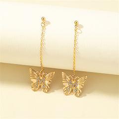 Cubic Zirconia & 18K Gold-Plated Butterfly Drop Earrings