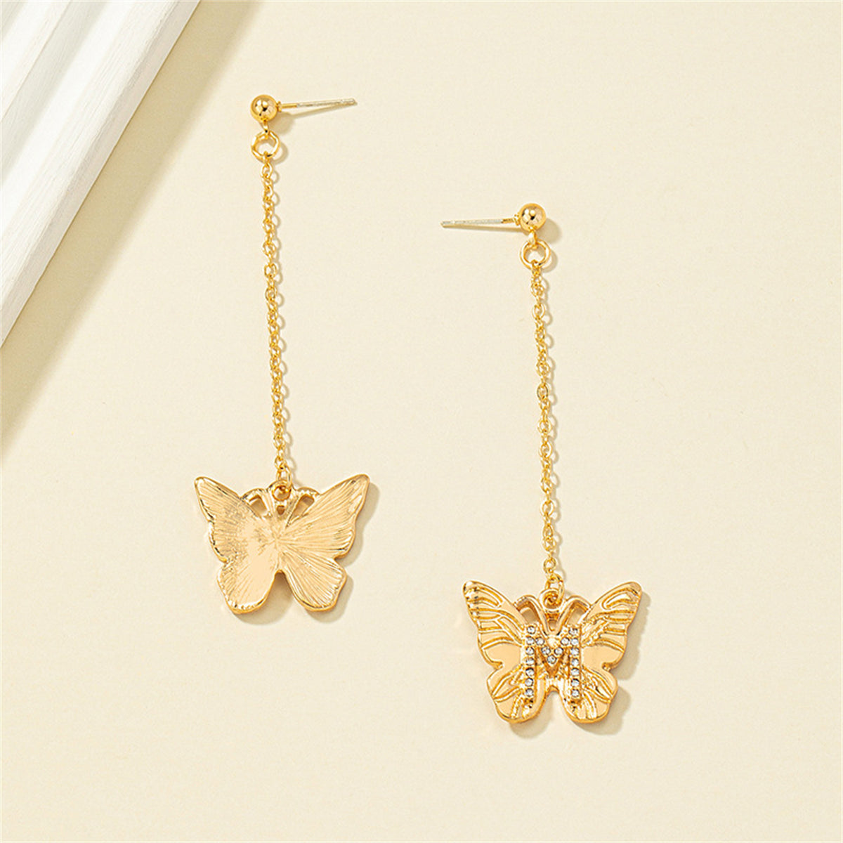 Cubic Zirconia & 18K Gold-Plated Butterfly Drop Earrings