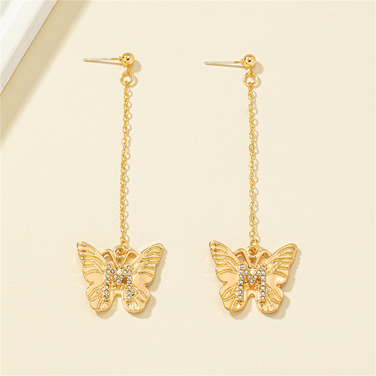 Cubic Zirconia & 18K Gold-Plated Butterfly Drop Earrings