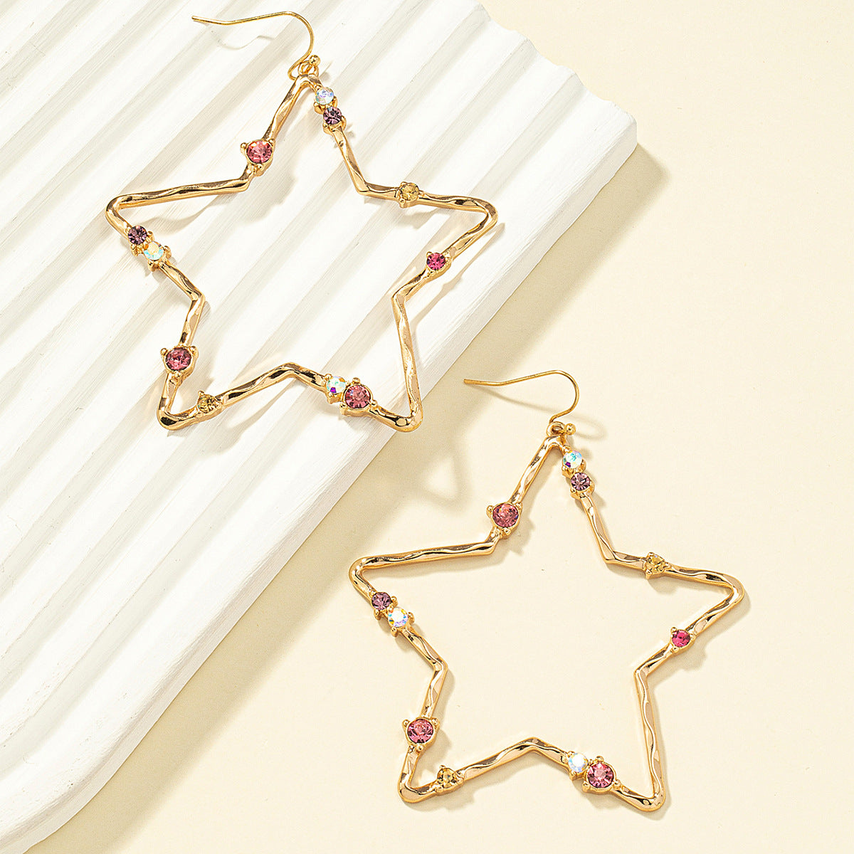 Pink Cubic Zirconia & 18K Gold-Plated Openwork Star Drop Earrings