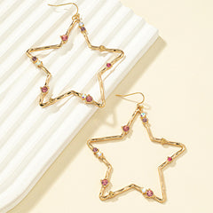 Pink Cubic Zirconia & 18K Gold-Plated Openwork Star Drop Earrings