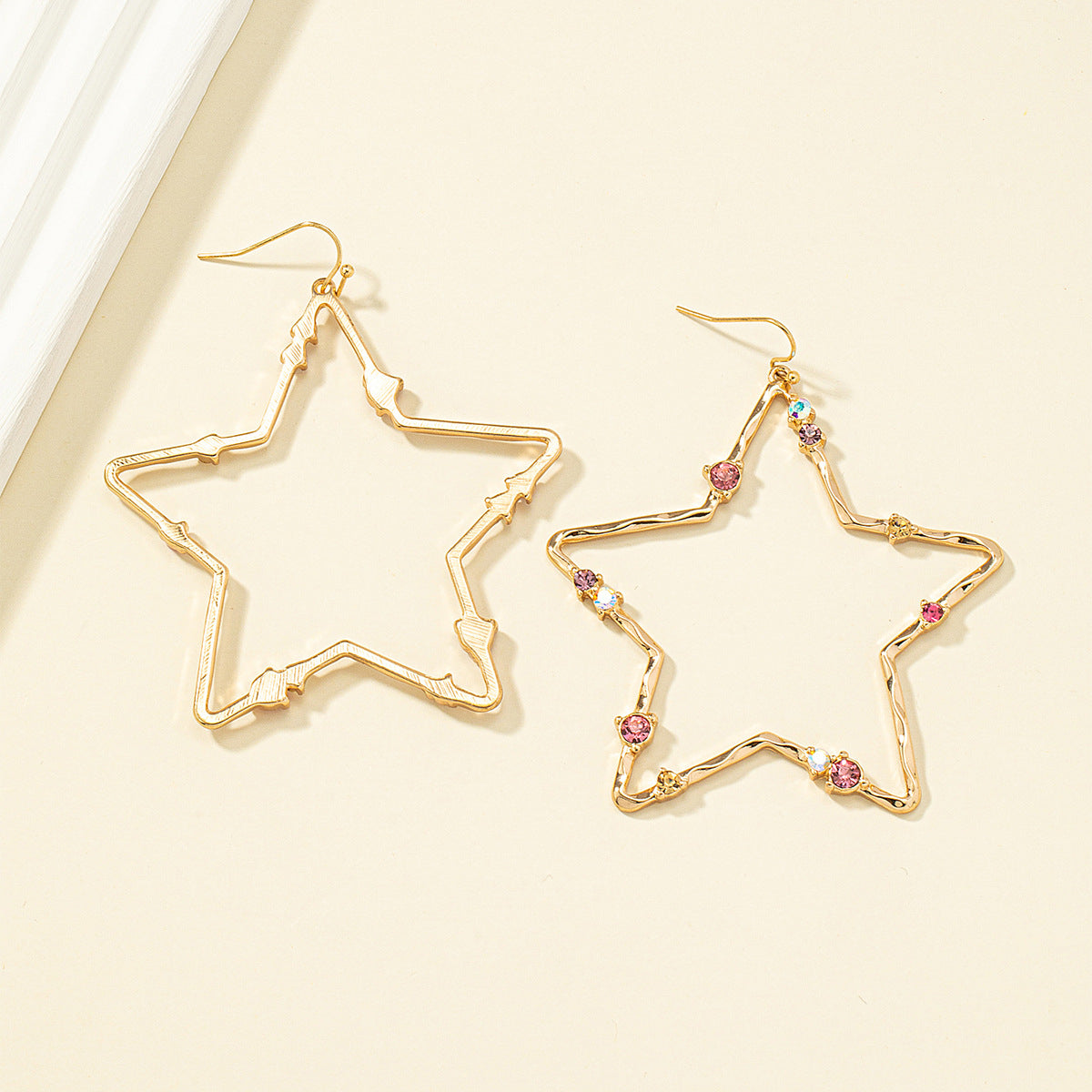 Pink Cubic Zirconia & 18K Gold-Plated Openwork Star Drop Earrings