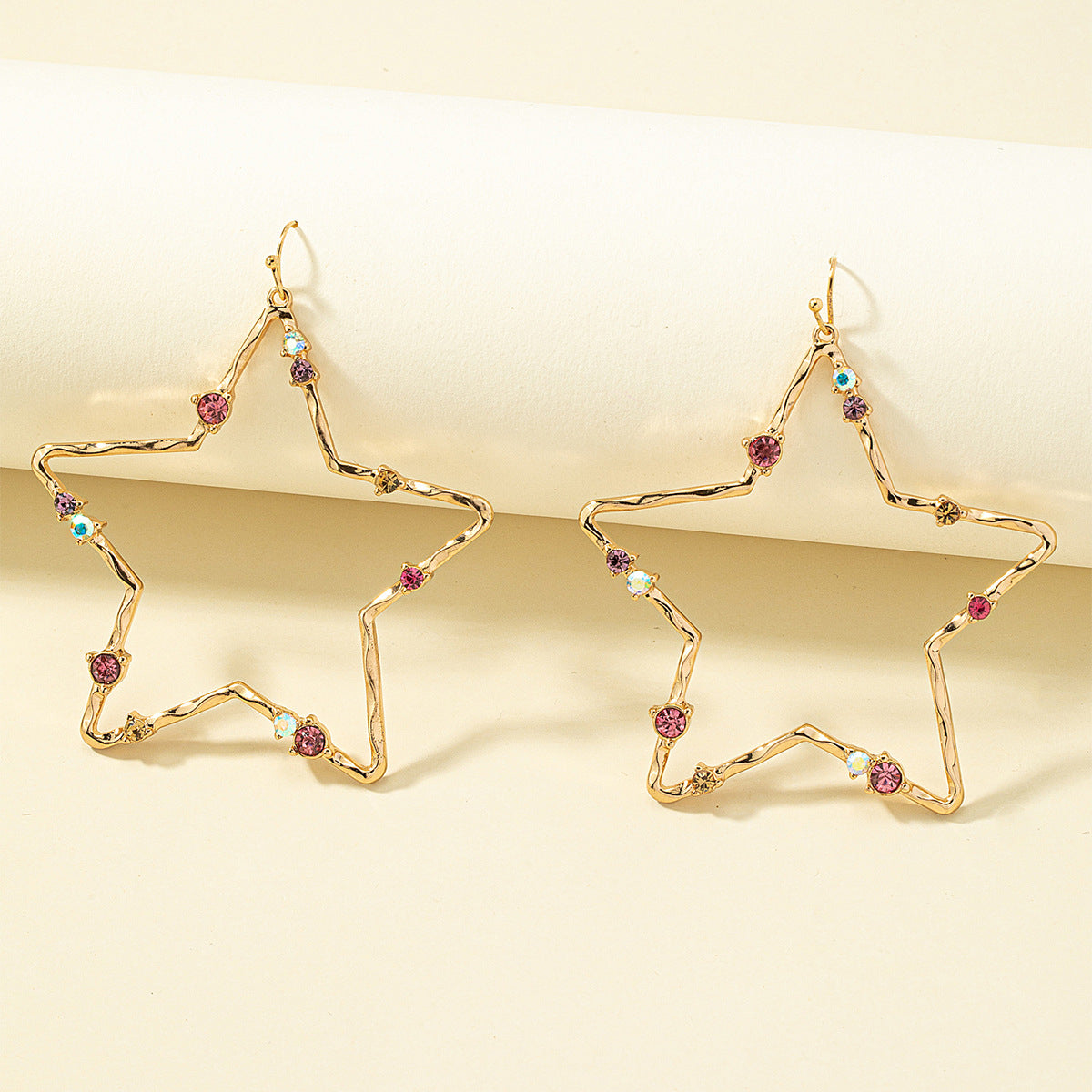 Pink Cubic Zirconia & 18K Gold-Plated Openwork Star Drop Earrings