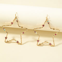 Pink Cubic Zirconia & 18K Gold-Plated Openwork Star Drop Earrings