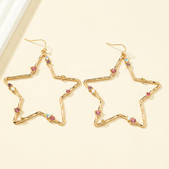 Pink Cubic Zirconia & 18K Gold-Plated Openwork Star Drop Earrings